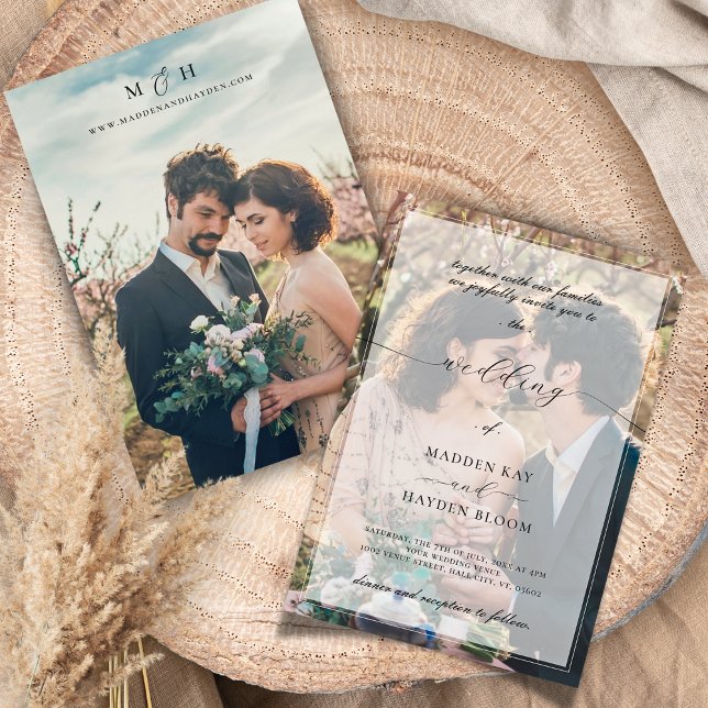Invitación Sencillo Boda de fotografías elegante en blanco ne (Subido por el creador)