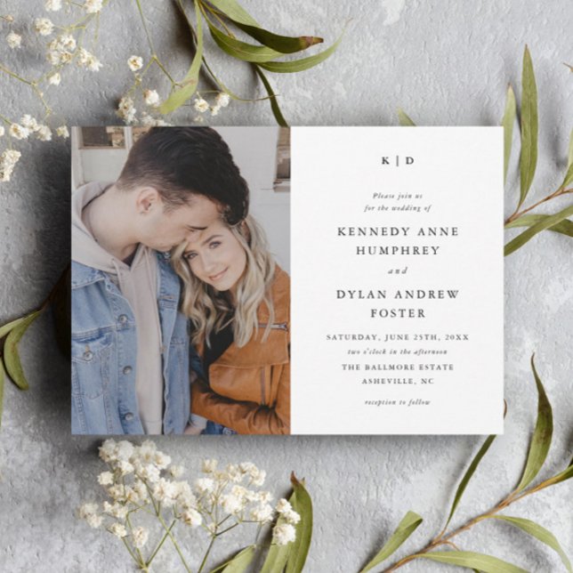 Invitación Sencillo Boda de fotos elegante en blanco y negro (Simple Black and White Typography Minimal Photo Wedding Invitations.)
