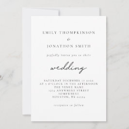 Invitación Sencillo Boda de guiones elegantes de blanco negro