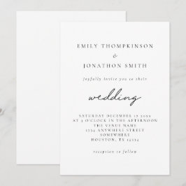 Invitación Sencillo Boda de guiones elegantes de blanco negro