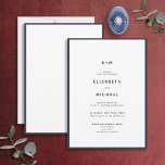 Invitación Sencillo Boda de Monograma Azul y Blanco de la Mar<br><div class="desc">¿Está buscando una manera sencilla y elegante de invitar a sus invitados a su boda? No hay más que fijarse en esta encantadora invitación blanca de borde azul marino con una tipografía moderna. Este diseño minimalista es perfecto para las parejas que deseen una moda y una elegante invitación a celebrar...</div>