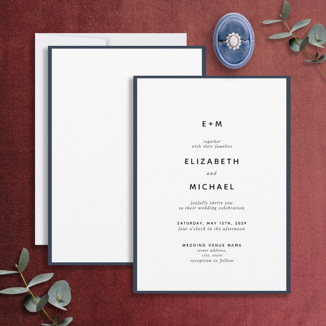 Invitación Sencillo Boda de Monograma Azul y Blanco de la Mar (Subido por el creador)