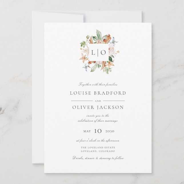 Invitación Sencillo Boda de oruga monograma elegante (Anverso)