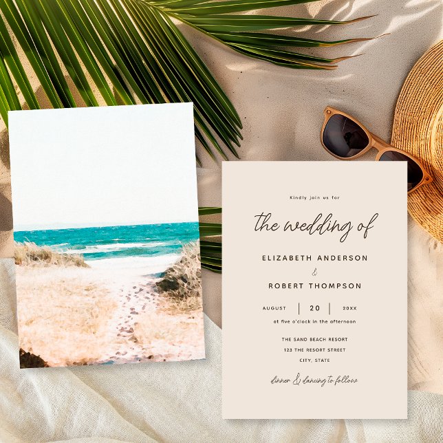 Invitación Sencillo Boda de verano Retro Beach Sand Ocean (Subido por el creador)