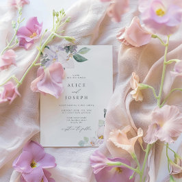 Invitación Sencillo Boda floral de acuarela de color lino ele