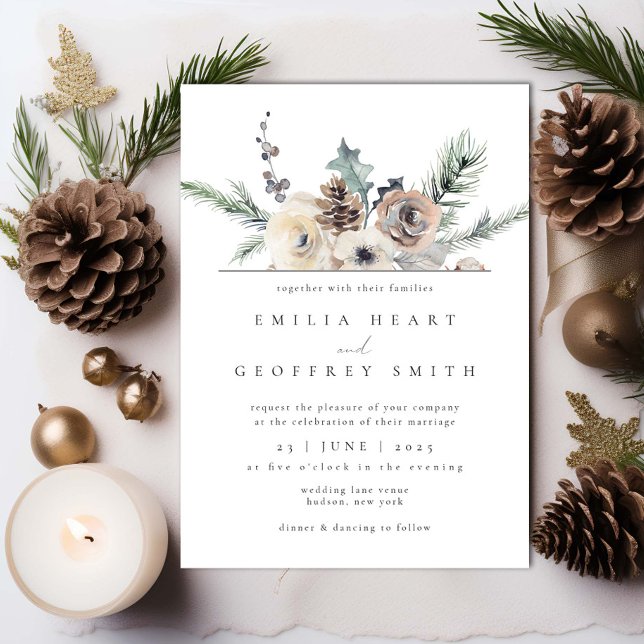 Invitación Sencillo Boda Floral Woodland Winter Garden (Subido por el creador)