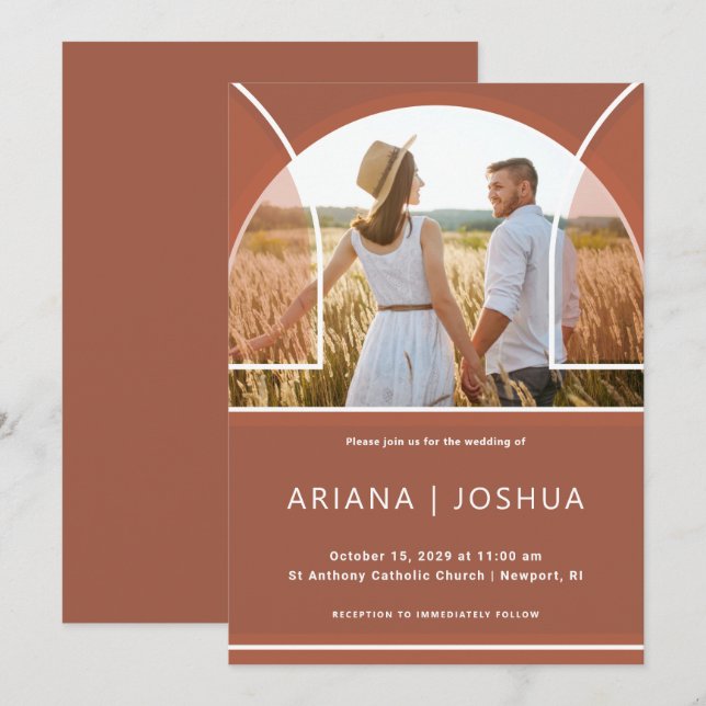 Invitación Sencillo Boda fotográfico de Terracotta Arch (Anverso / Reverso)