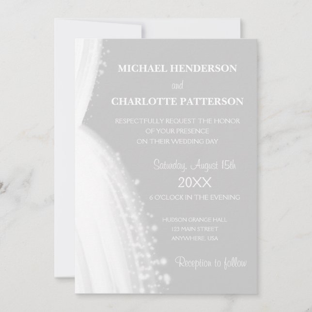 Invitación Sencillo Boda Gris de Silueta de Vestido Blanco El (Anverso)