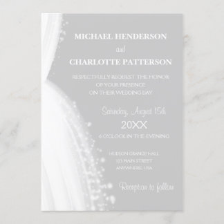 Invitación Sencillo Boda Gris de Silueta de Vestido Blanco El