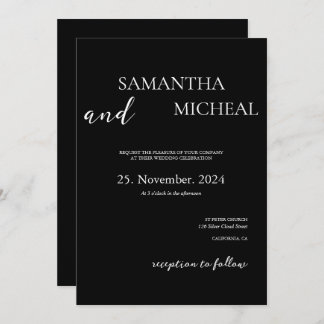 Invitación Sencillo Boda Minimalista elegante en blanco y neg