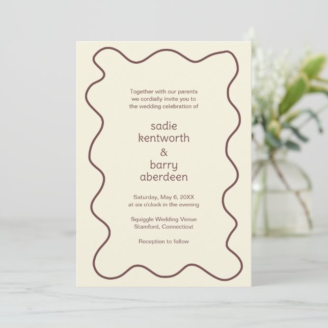 Invitación Sencillo Boda moderno de marco de riña marrón (Anverso de pie)