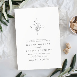 Invitación Sencillo boda rústico en monograma botánico de ele