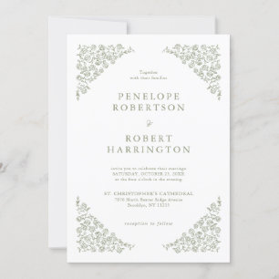 Invitación Sencillo Boda Verde Floral Timeless Floral