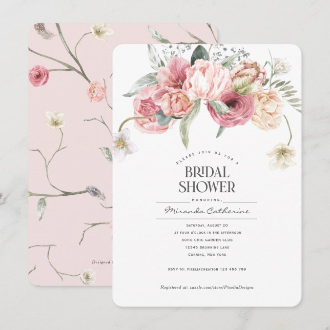 Invitación Sencillo bohemio de estilo floral moda jardín novi (Anverso / Reverso)