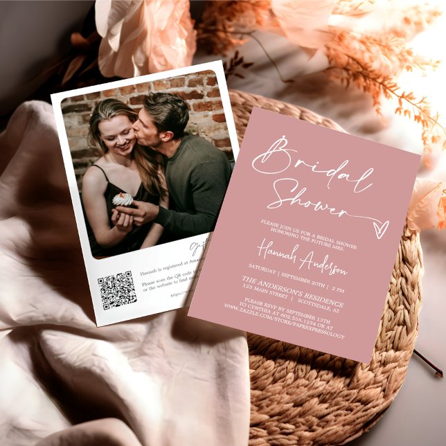 Invitación Sencillo Boho rosa mojado ducha de novia QR Código (Subido por el creador)