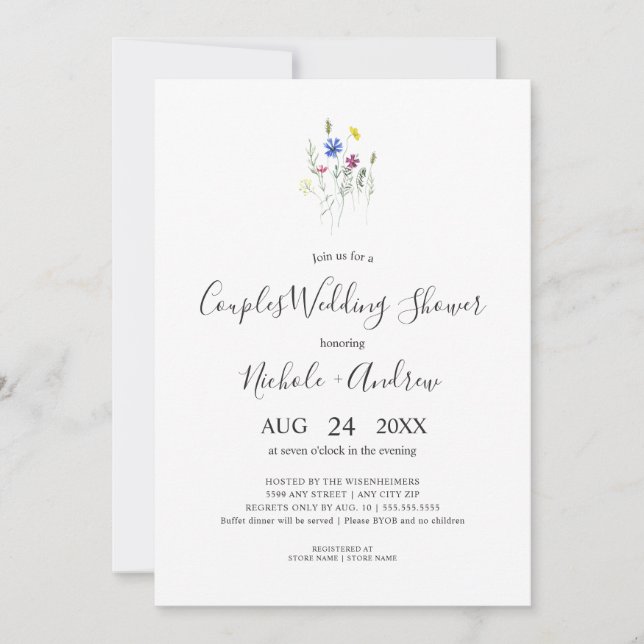 Invitación Sencillo Bouquet Flor Silvestre Parejas Boda Ducha (Anverso)