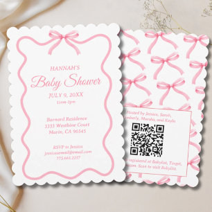 Invitación Sencillo Bow Girly Coquette Baby Shower