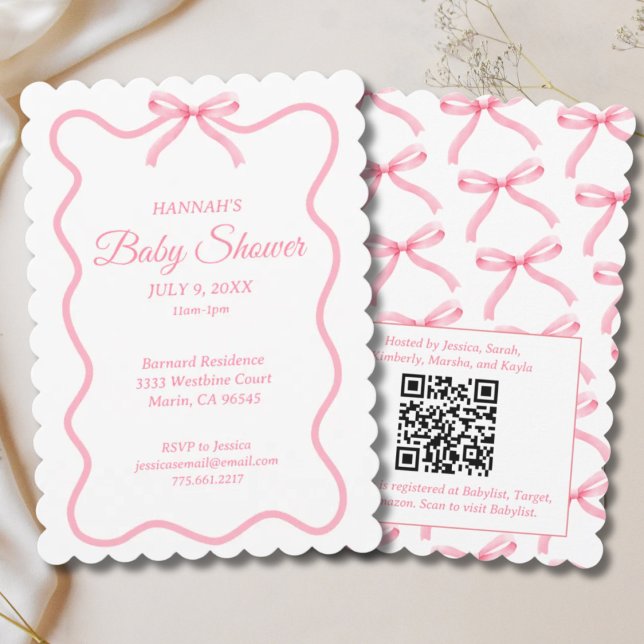 Invitación Sencillo Bow Girly Coquette Baby Shower (Simple Pink Bow Girly Coquette Baby Shower Invitation)