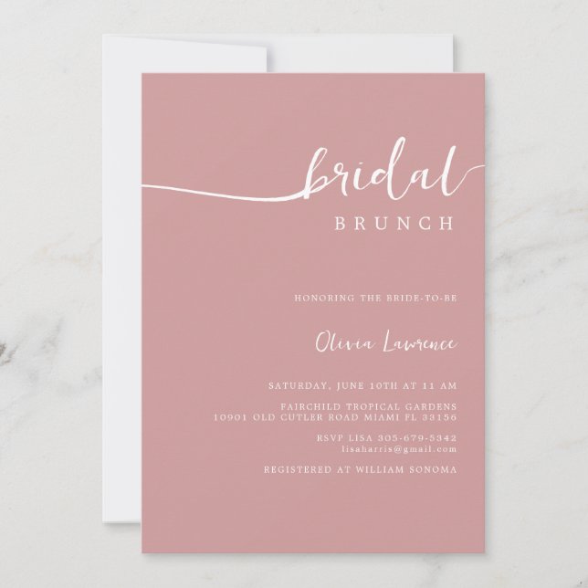 Invitación Sencillo Brunch de novias manuscrito moderno (Anverso)
