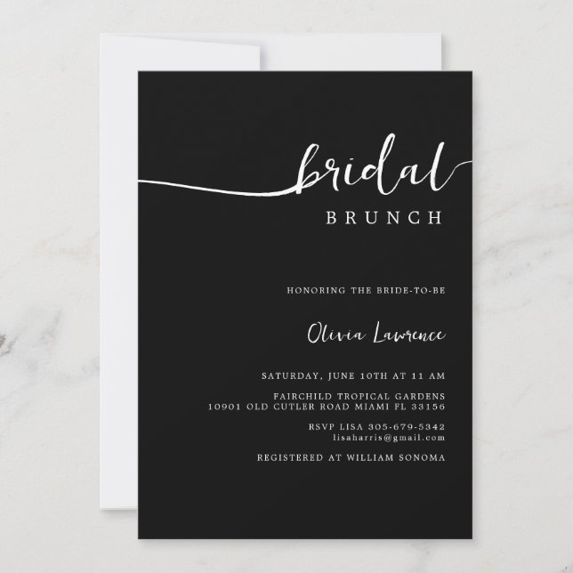 Invitación Sencillo Brunch de novias manuscrito moderno (Anverso)