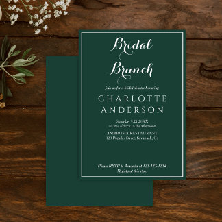 Invitación Sencillo Brunch de Novias Verde Elegante