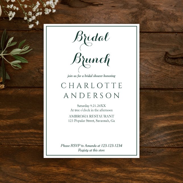 Invitación Sencillo Brunch de Novias Verde Elegante (Subido por el creador)