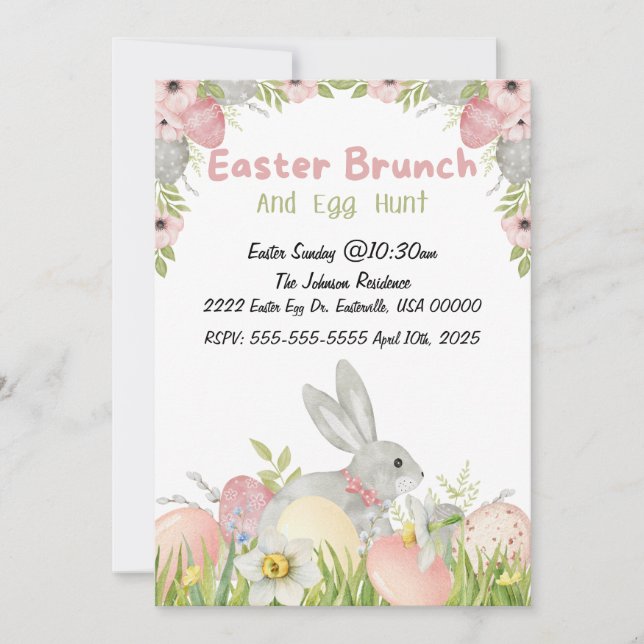 Invitación Sencillo Brunch de Pascua y cacería de huevos (Anverso)