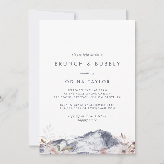 Invitación Sencillo Brunch Floral Bubbly Bridal Shower (Anverso)