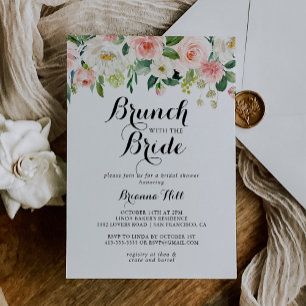 Invitación Sencillo brunch verde floral con ducha de novia