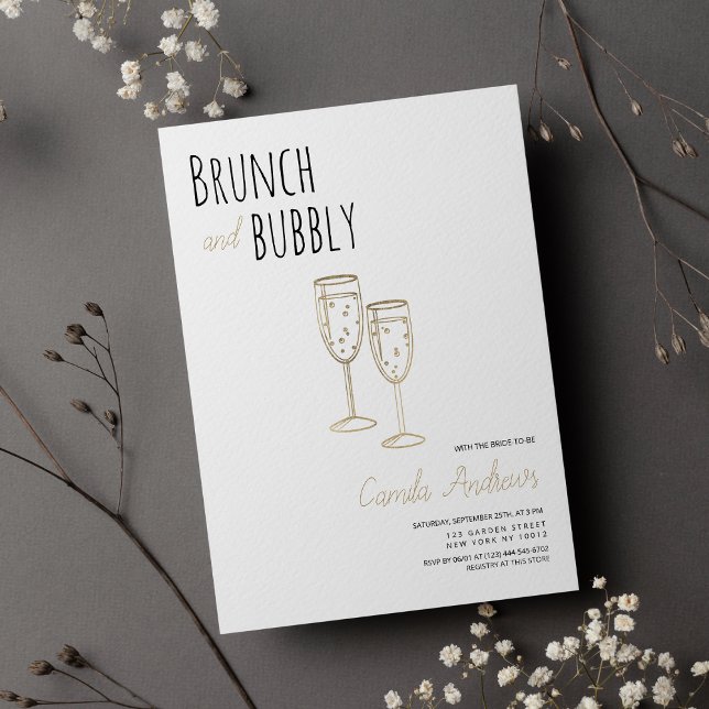 Invitación Sencillo Brunéi De Oro Blanco Y Ducha De Brigada B (Simple White Gold Brunch And Bubbly Bridal Shower)