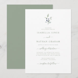 Invitación Sencillo Chic Aquarela Verde Sabio Naval Botánico 