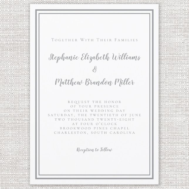 Invitación Sencillo Chic de Boda Gris y Blanco Moderno Minima (Subido por el creador)