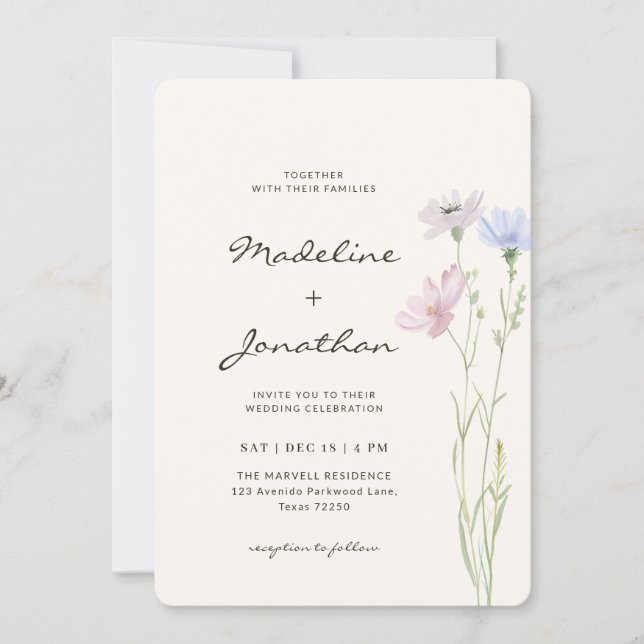 Invitación Sencillo Chic Flor Silvestre Bodas Beige (Anverso)