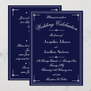 Invitación Sencillo Clásico Azul Marino Blanco Boda Todo en U