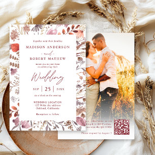 Invitación Sencillo Código QR de Foto de Boda Boho Chic Rústi