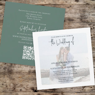 Invitación Sencillo código QR verde simple Elegante RSVP Míni