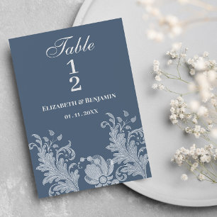 Invitación Sencillo color azul malva blanco encaje floral Núm