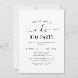 Invitación Sencillo compromiso de caligrafía negra "I Do BBQ"
