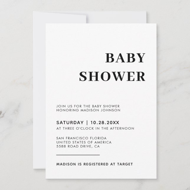 Invitación Sencillo con Baby Shower neutral de sexo fotográfi (Anverso)