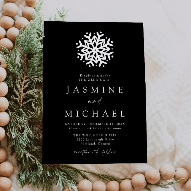 Invitación Sencillo copo de nieve Boda blanco y negro (Subido por el creador)