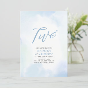 Invitación Sencillo Corazón Azul Dos Fiesta de Cumpleaños de
