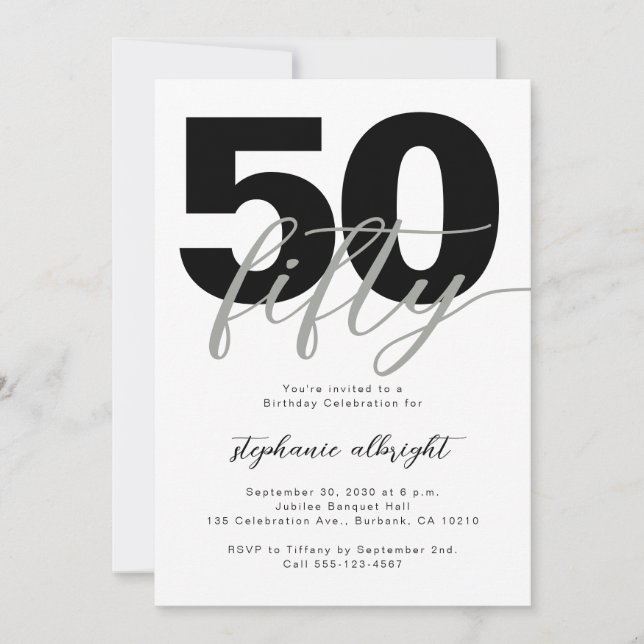 Invitación Sencillo Cumpleaños 50 y Fabuloso Script Fiesta de (Anverso)