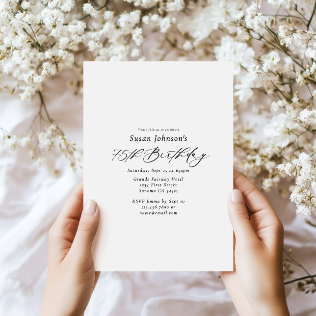 Invitación Sencillo Cumpleaños 75 Años Fiesta Script Elegante (Subido por el creador)