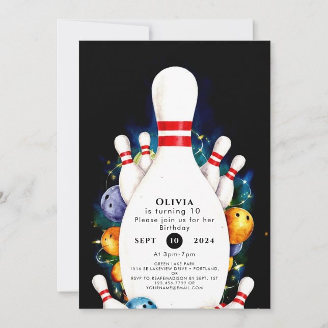 Invitación Sencillo cumpleaños de boliche para niños (Anverso)