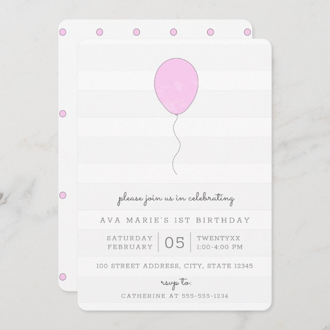 Invitación Sencillo cumpleaños del globo púrpura Shabby (Anverso / Reverso)