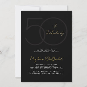Invitación Sencillo Cumpleaños Número Cincuenta en Script Dor