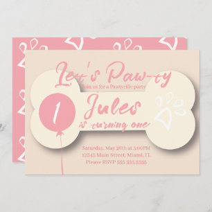 Invitación Sencillo cumpleaños Perro Hueso Fiesta Paw-ty Crem