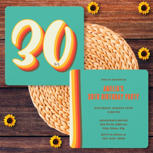 Invitación Sencillo Cumpleaños Retro Moderno de 30 Años (Subido por el creador)