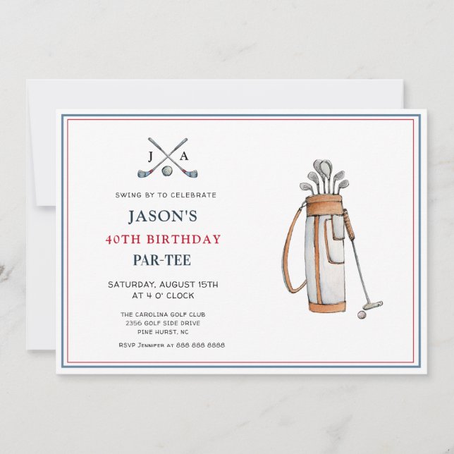 Invitación Sencillo Cumpleaños Temático de Golf PAR-TEE (Anverso)
