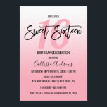 Invitación Sencillo degradado blanco rosado Ombre dulce 16<br><div class="desc">Esta sencilla y moderna invitación Sweet 16 es perfecta para el chica de cumpleaños contemporáneo y minimalista. Su diseño representa un elegante degradado de color rosa y blanco con una tipografía personalizado de pinceles negros. ***NOTA DE DISEÑO IMPORTANTE: Para cualquier solicitud de diseño personalizado, como solicitudes de productos coincidentes, cambios...</div>
